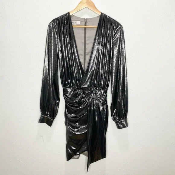 House Of CB Alvona Drape Mini Dress In Gunmetal Silver Small